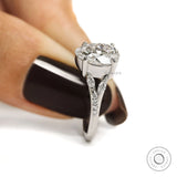 Fat pear lab grown diamond engagement ring with platinum split shank 