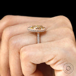 Champagne moissanite pear engagement ring halo detail