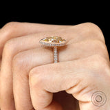 Champagne moissanite pear engagement ring halo detail