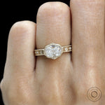 Art deco style starburst ring with cushion moissanite and gold band