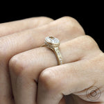 Vintage cushion moissanite ring with textured yellow gold band