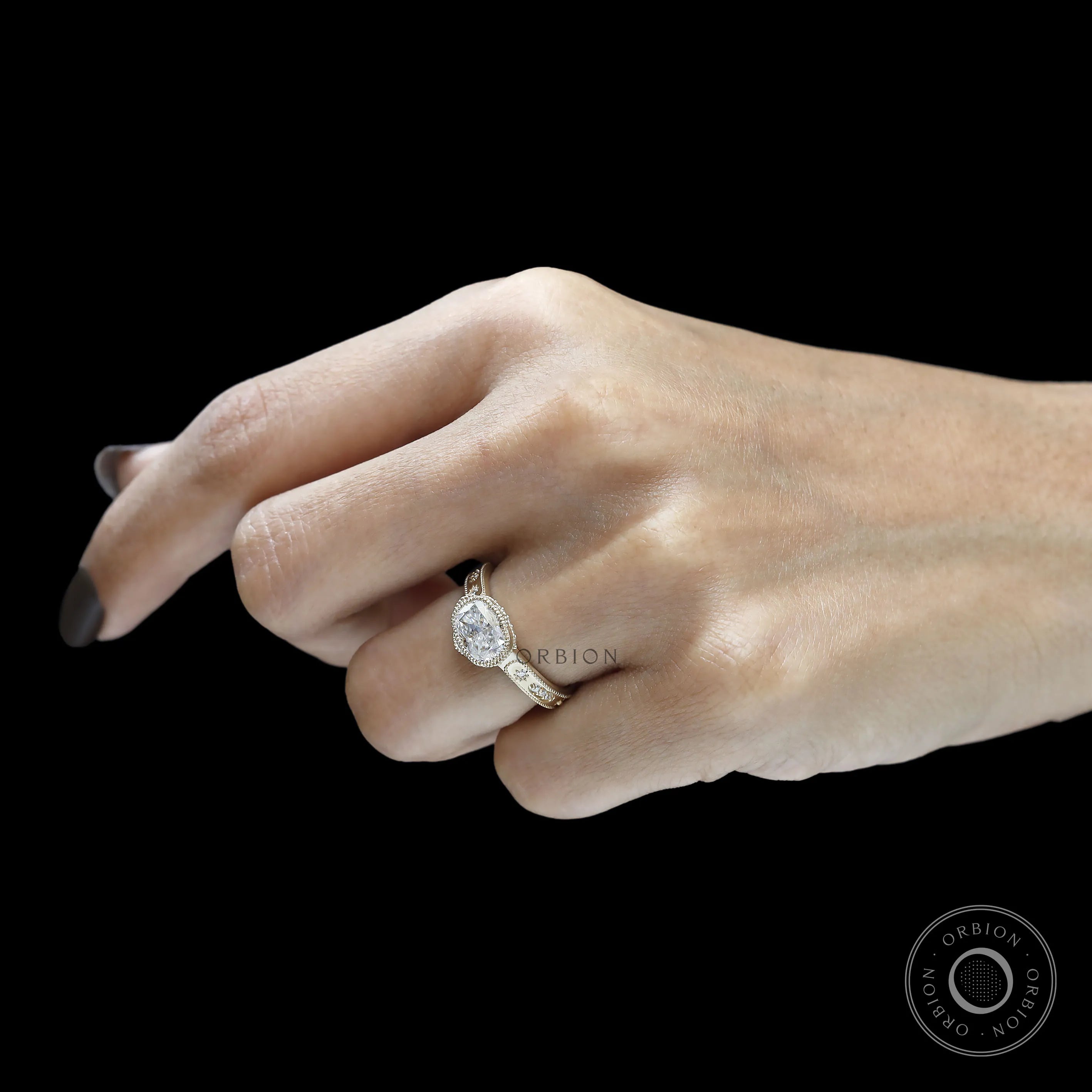 Bold thick band cushion moissanite ring with brushed matte gold finish