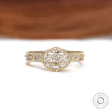 Vintage art deco cushion moissanite engagement ring with milgrain bezel and starburst design