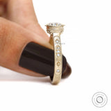 Thick band art deco ring with cushion moissanite and bezel setting
