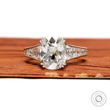 Art Deco Antique Engagement Ring, Elongated Cushion Lab Grown Diamond Cathedral Wedding Ring, Channel Set French Cut Trapezoid Side Stones