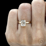 Luxury emerald cut lab diamond ring with floating bezel setting