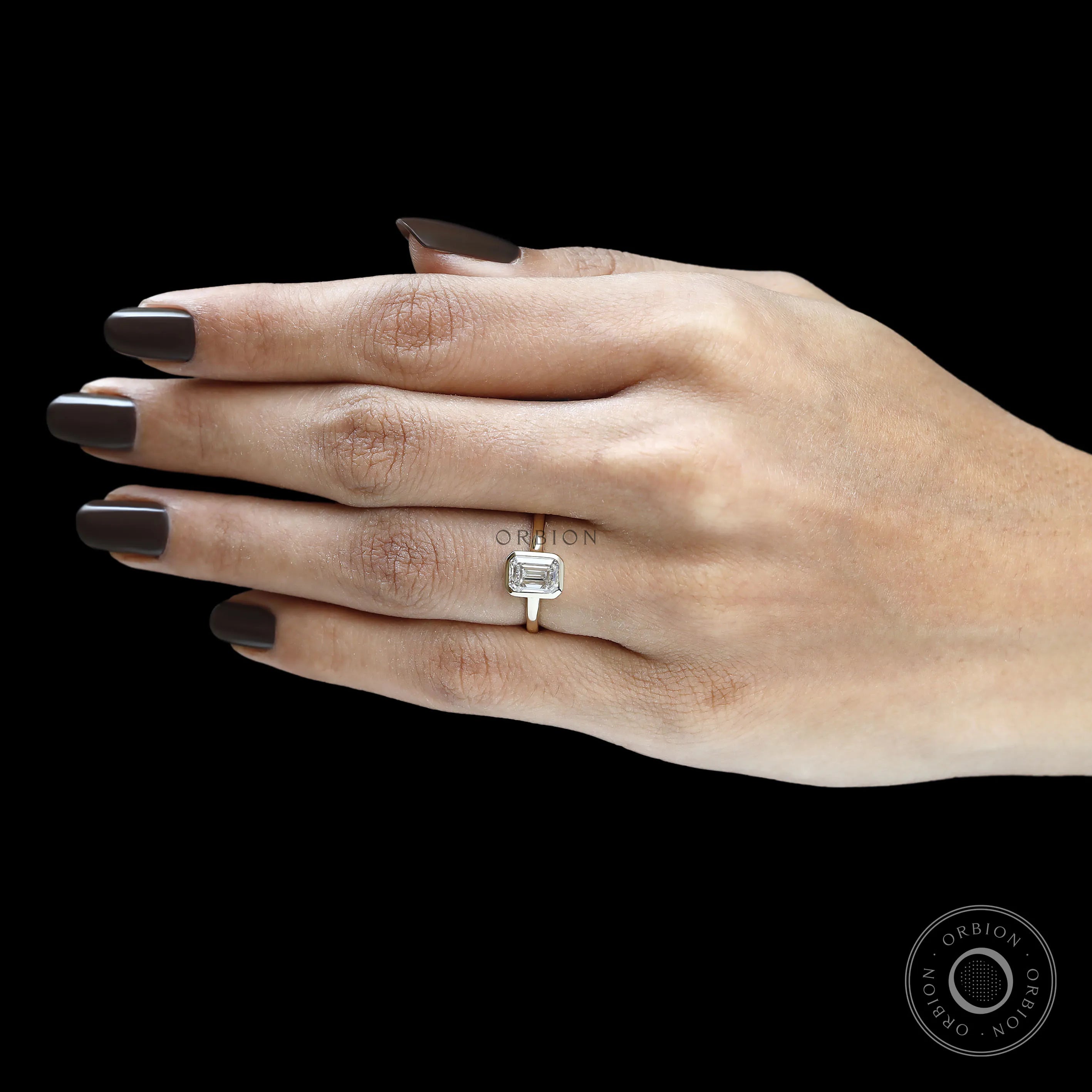 14k Yellow gold emerald cut lab diamond ring floating style setting