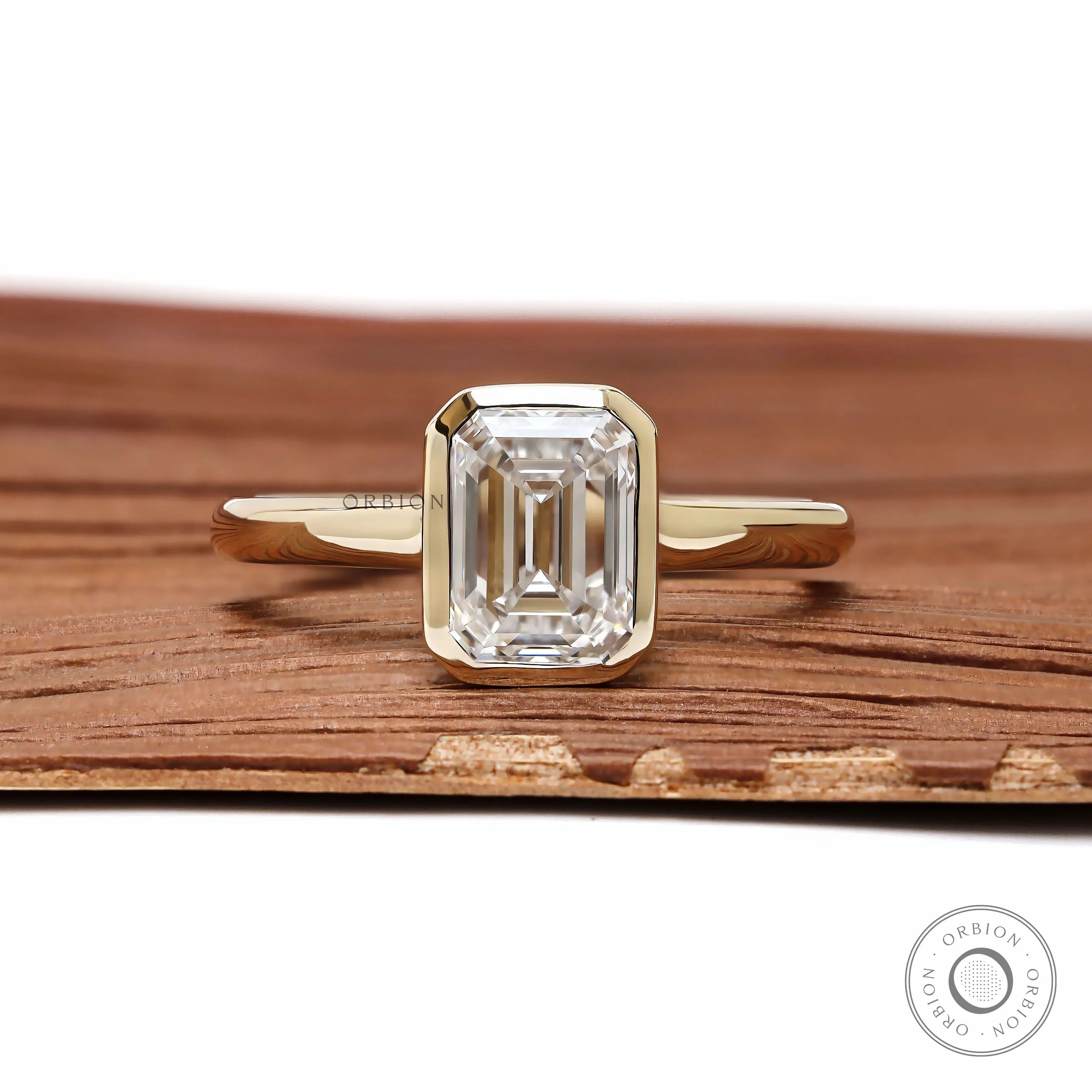 1.50 ct Emerald cut lab diamond ring with floating bezel setting