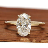 Hidden halo 2 CT oval cut lab grown diamond engagement ring with yellow gold band