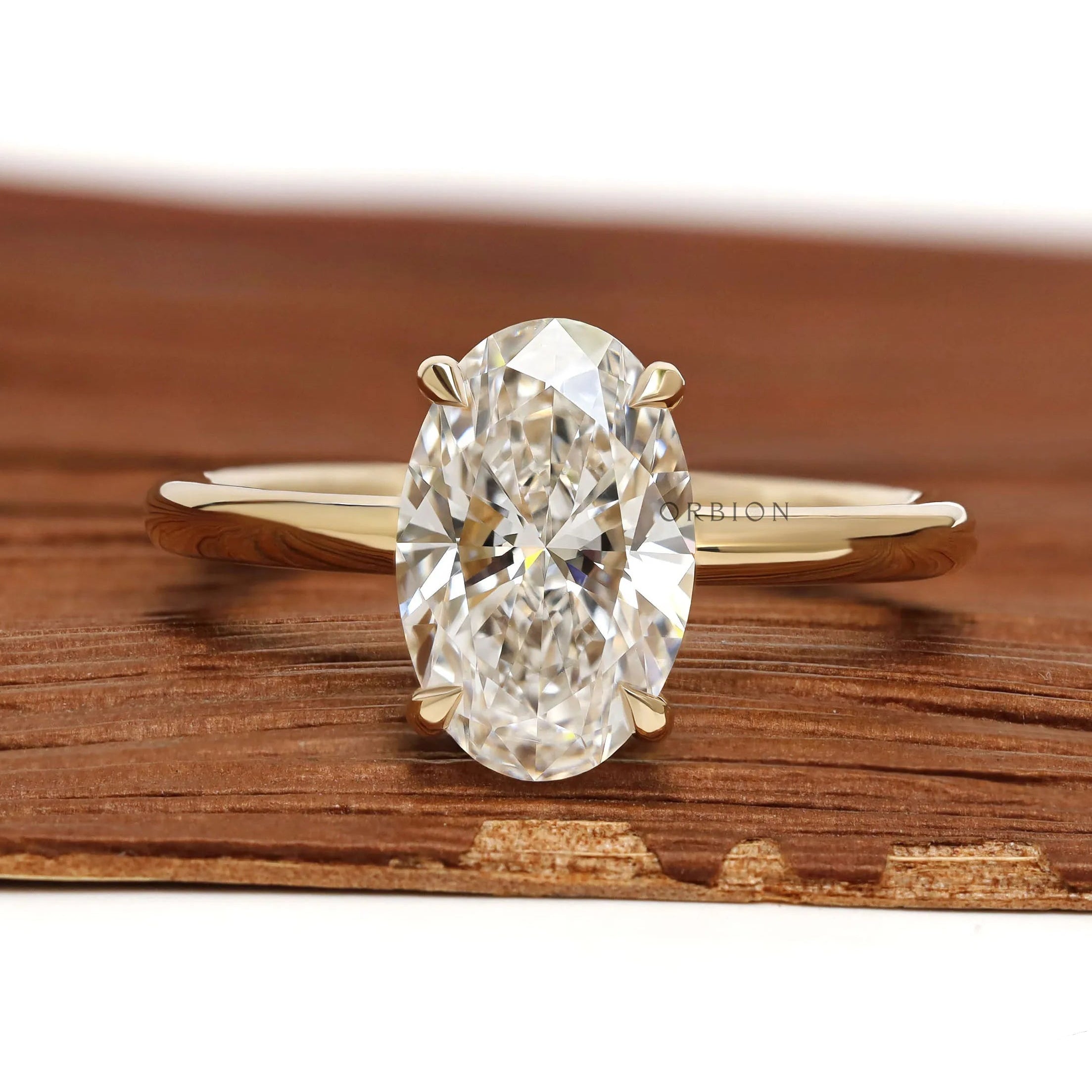 2 Ct oval lab grown diamond or moissanite hidden halo ring yellow gold