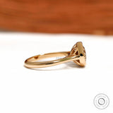 Tulip set East West oval dark champagne moissanite ring, 18k yellow gold cathedral style