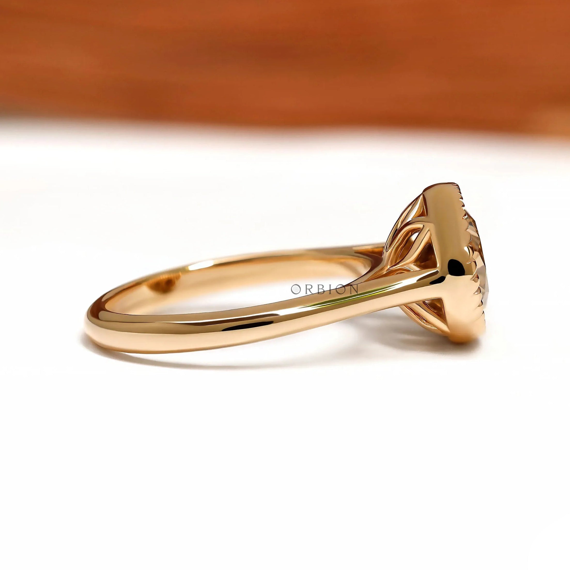 Tulip set East West oval dark champagne moissanite ring, 18k yellow gold cathedral style