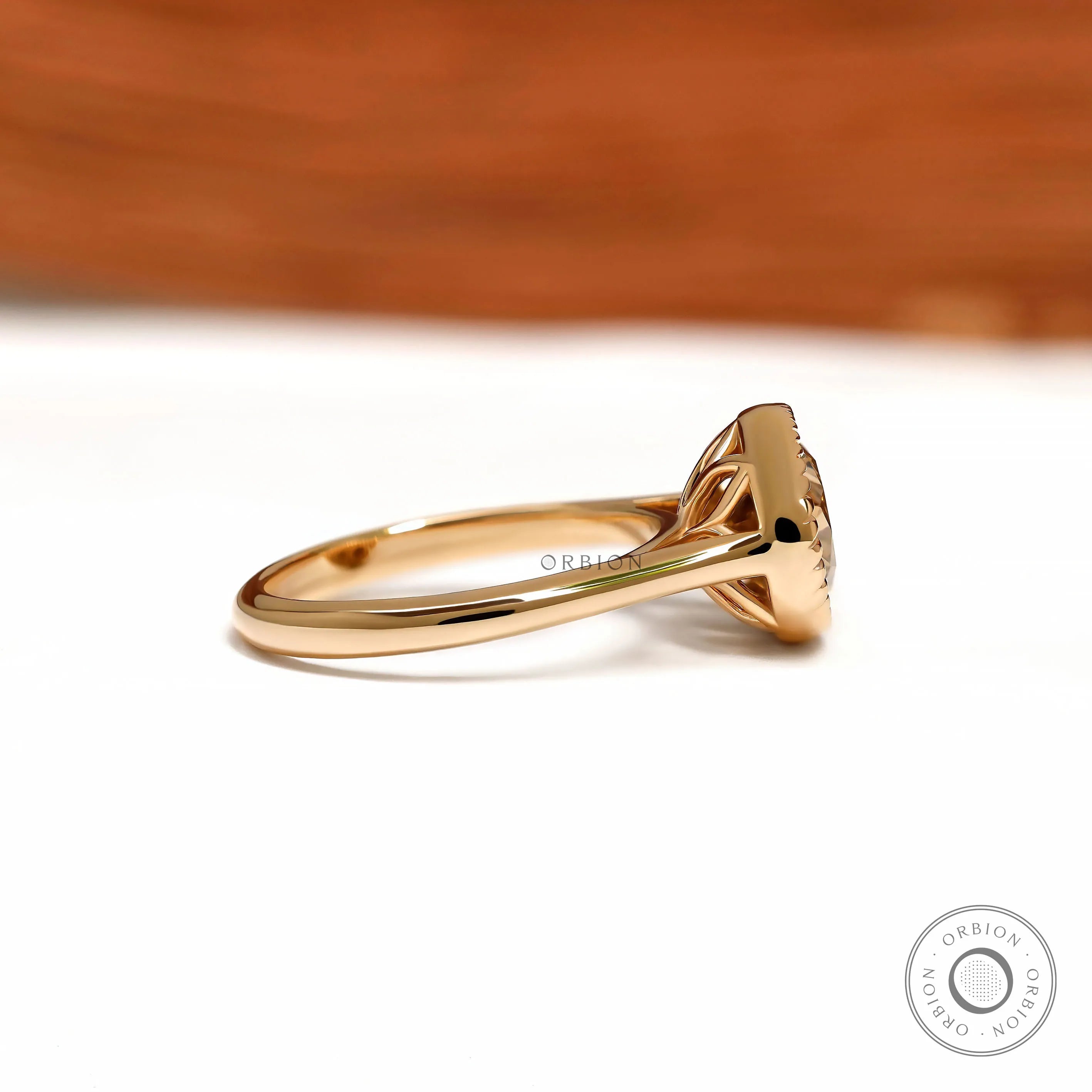 Tulip set East West oval dark champagne moissanite ring, 18k yellow gold cathedral style