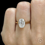 OMC elongated cushion moissanite engagement ring, milgrain bezel, 10k yellow gold cathedral setting