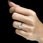 Elongated cushion moissanite ring, OMC, vintage style, 10k yellow gold cathedral with milgrain bezel