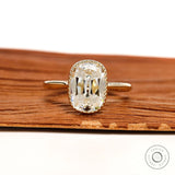 Elongated cushion moissanite milgrain bezel ring in 10k yellow gold cathedral, vintage style