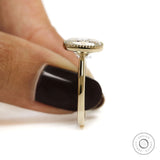 Elongated cushion moissanite ring, OMC, 10k yellow gold cathedral, vintage style