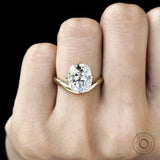 Bypass elongated cushion lab diamond ring compass setting yellow gold