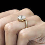 Curved 14k yellow gold bypass ring with old mine cushion lab diamond, compass setting