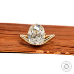 Curved elongated old mine cushion cut lab diamond ring with compass setting in 14k yellow gold