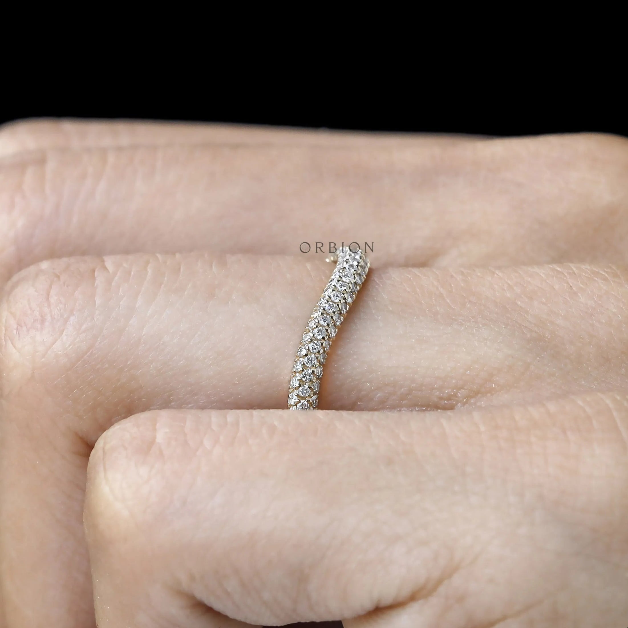 Three row curved pave lab diamond stacking band