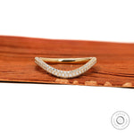 14k yellow gold curved stacking band with three rows of pave set lab diamonds or moissanite