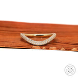 14k yellow gold curved stacking band with three rows of pave set lab diamonds or moissanite