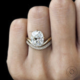 Engagement ring set with curved cushion lab diamond or moissanite, compass setting