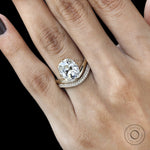 Modern curved elongated cushion bridal ring set with lab diamond or moissanite in compass setting, 14k yellow gold