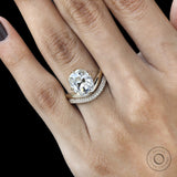Modern curved elongated cushion bridal ring set with lab diamond or moissanite in compass setting, 14k yellow gold