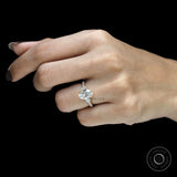 Three stone engagement ring with oval lab grown diamond, 14k yellow gold, pave set shank, moissanite option