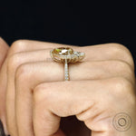 Bridal Engagement Ring with Pear Champagne Moissanite and Crown Style Halo