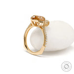 Elegant Half Halo Pear Champagne Moissanite Ring with Pave Euro Shank