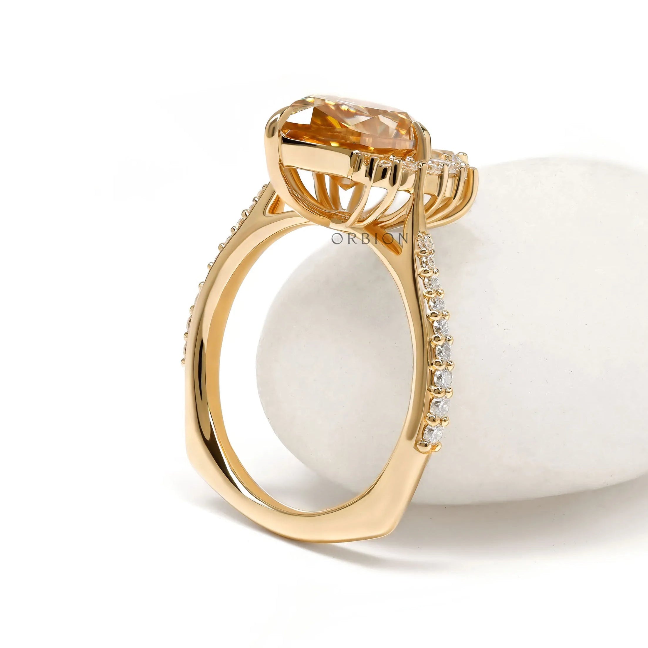 Elegant Half Halo Pear Champagne Moissanite Ring with Pave Euro Shank