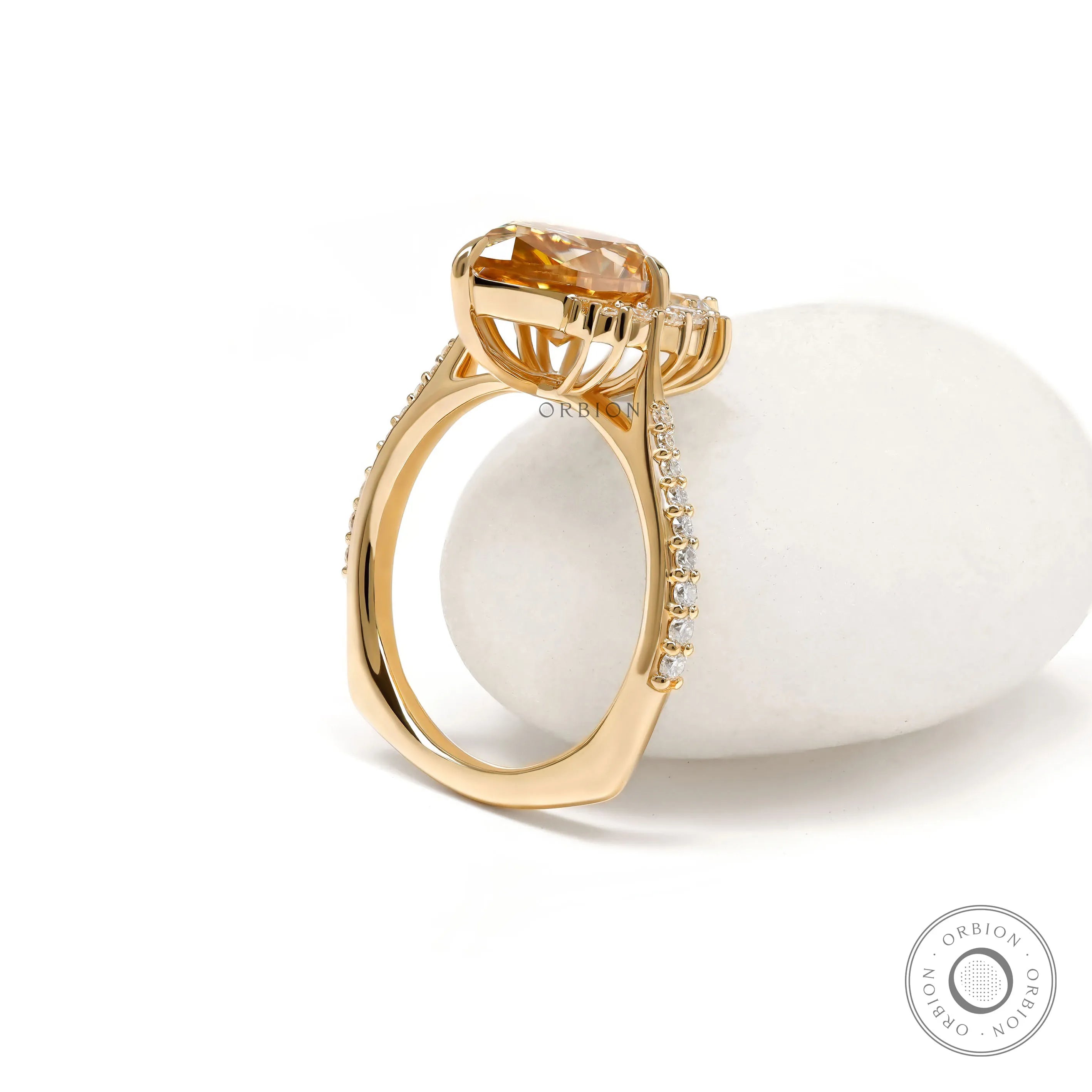 Elegant Half Halo Pear Champagne Moissanite Ring with Pave Euro Shank