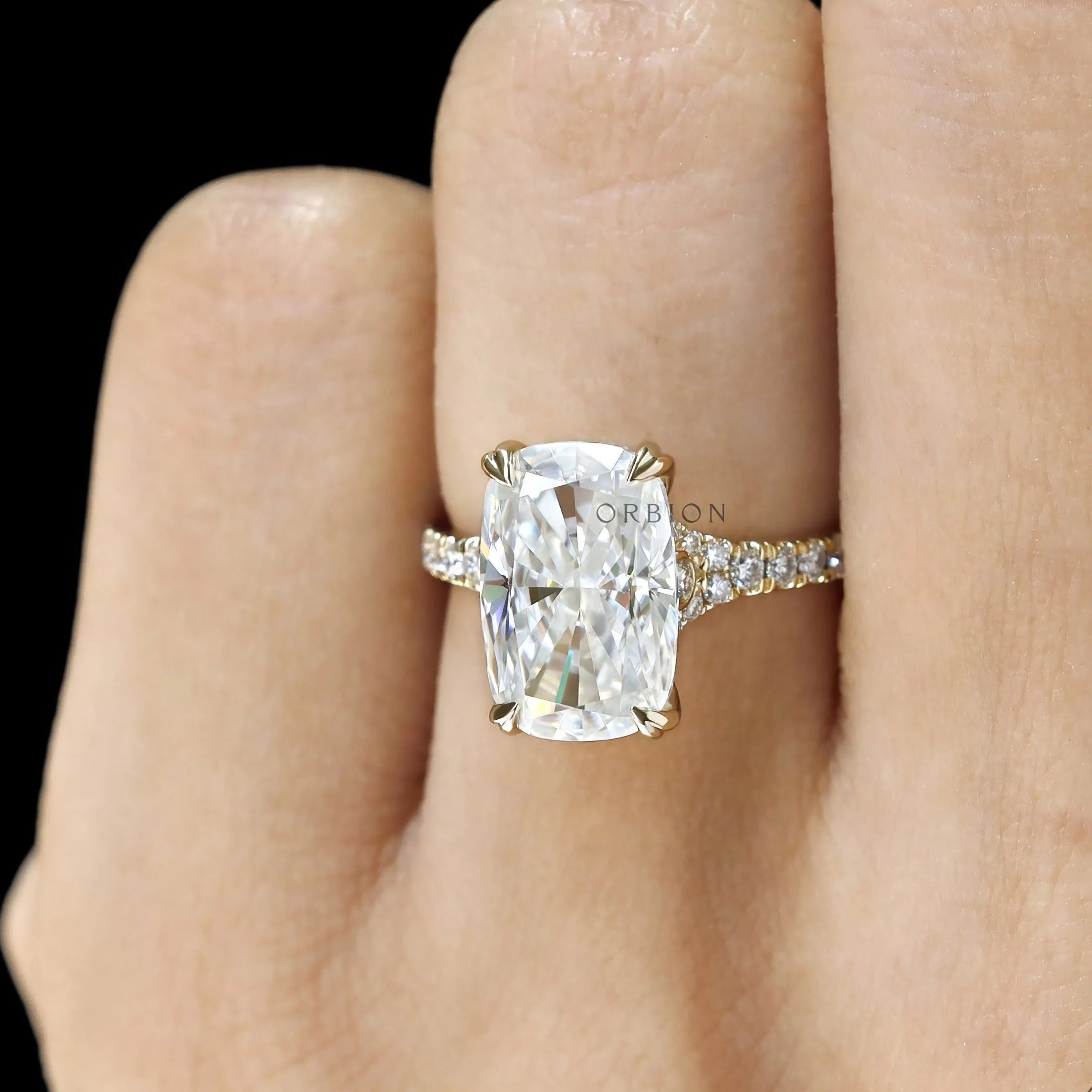 Statement 4 CT Elongated Cushion Moissanite or Lab Diamond Ring in Yellow Gold