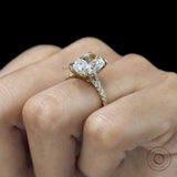 Yellow Gold Pave Split Shank Ring with 4 CT Elongated Cushion Center Stone