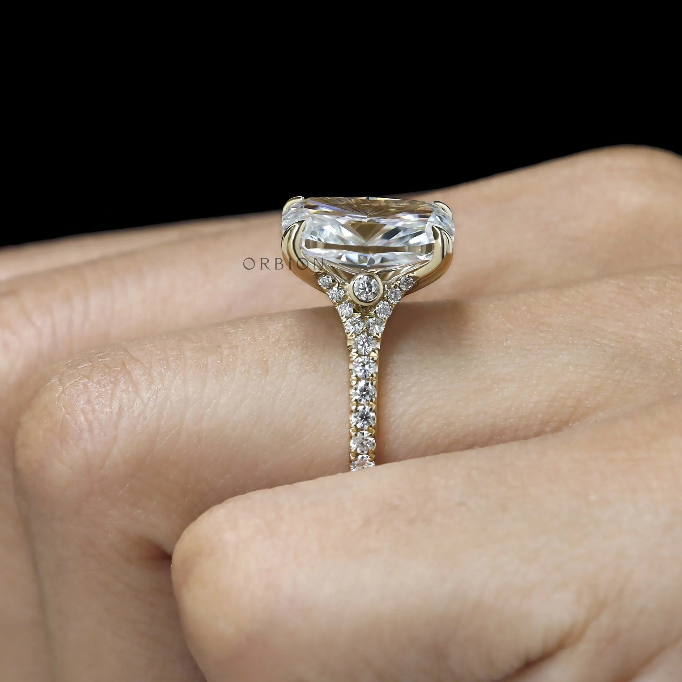 Dazzling 4 CT Elongated Cushion Lab Diamond or Moissanite Ring with Raised Prongs