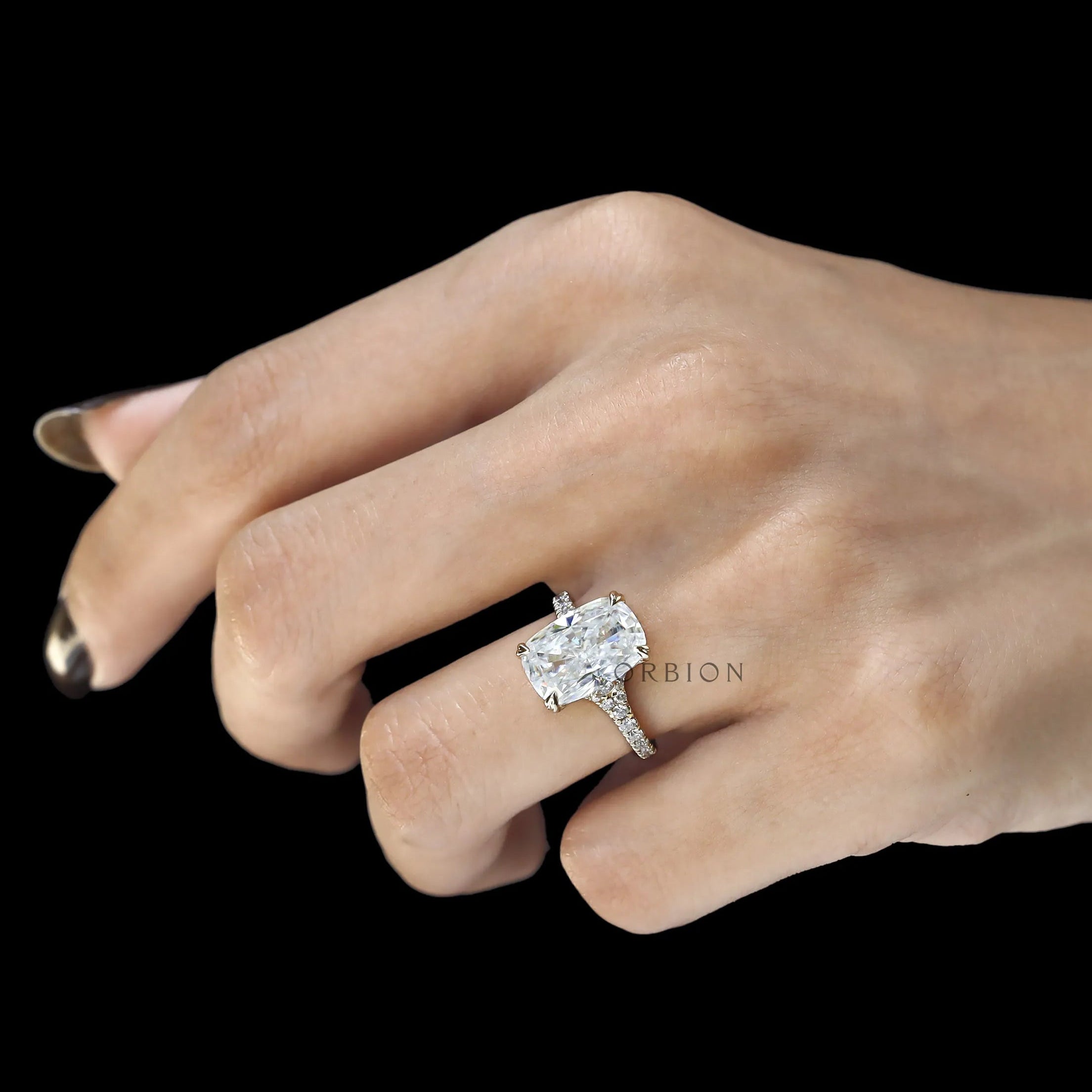 Fine Jewelry 4 CT Elongated Cushion Moissanite Engagement Ring in Yellow Gold
