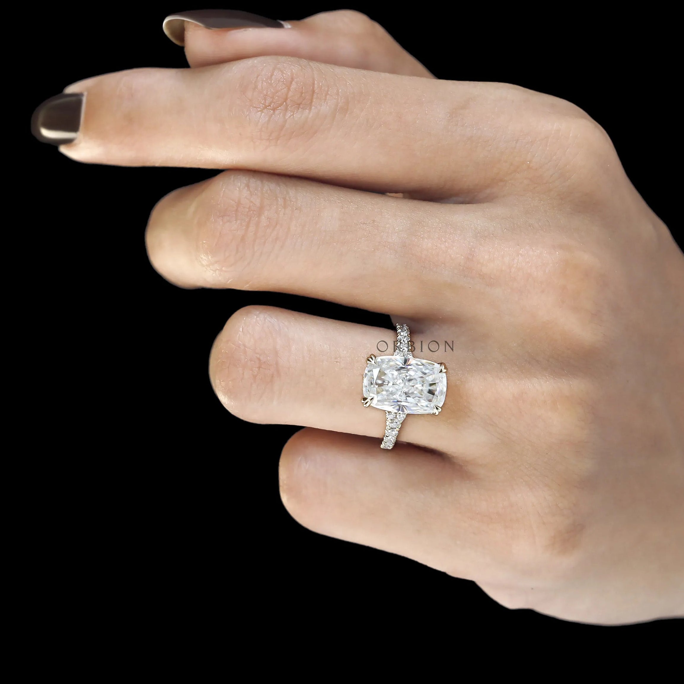 Modern Elongated Cushion Engagement Ring with 4 CT Moissanite or Lab Diamond
