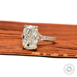 Yellow Gold Engagement Ring Featuring 4 CT Elongated Cushion Moissanite or Lab Diamond