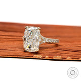 Yellow Gold Engagement Ring Featuring 4 CT Elongated Cushion Moissanite or Lab Diamond
