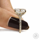 4 CT Elongated Cushion Center Stone Engagement Ring in Pave Split Shank Setting