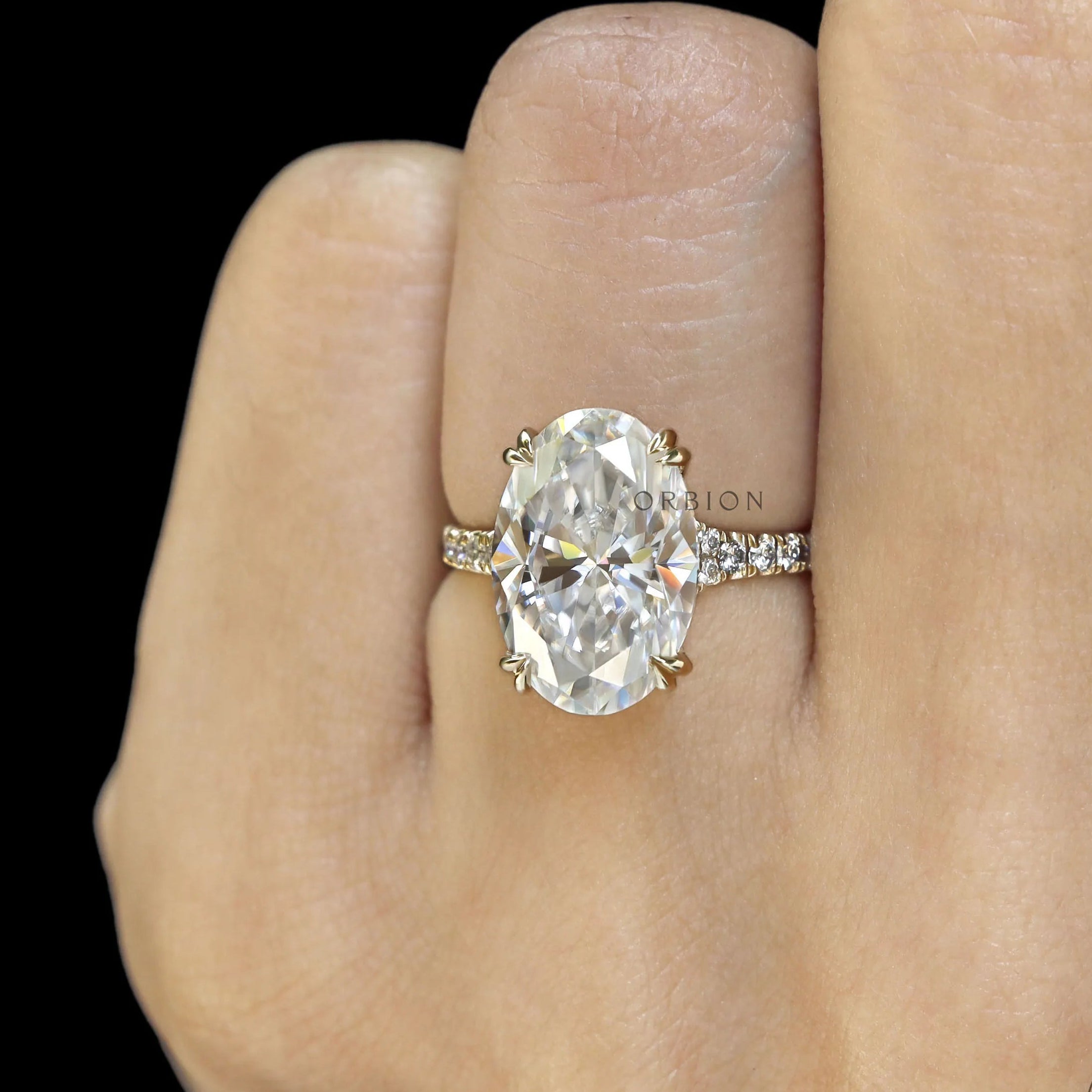 Elegant 10k yellow gold engagement ring, 5.50 CT oval moissanite or lab diamond, pave split shank design
