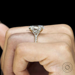 Cathedral engagement ring with 5.50 CT oval moissanite or lab diamond, split shank, 10k yellow gold