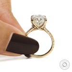 10k yellow gold big oval moissanite engagement ring, 5.50 CT solitaire, pave split shank, lab diamond option