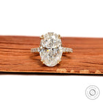 Big oval moissanite engagement ring, 5.50 CT solitaire, pave split shank, 10k yellow gold, lab diamond option