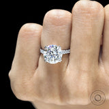 4.7 CT round moissanite cathedral engagement ring with pave split shank in 10k white gold