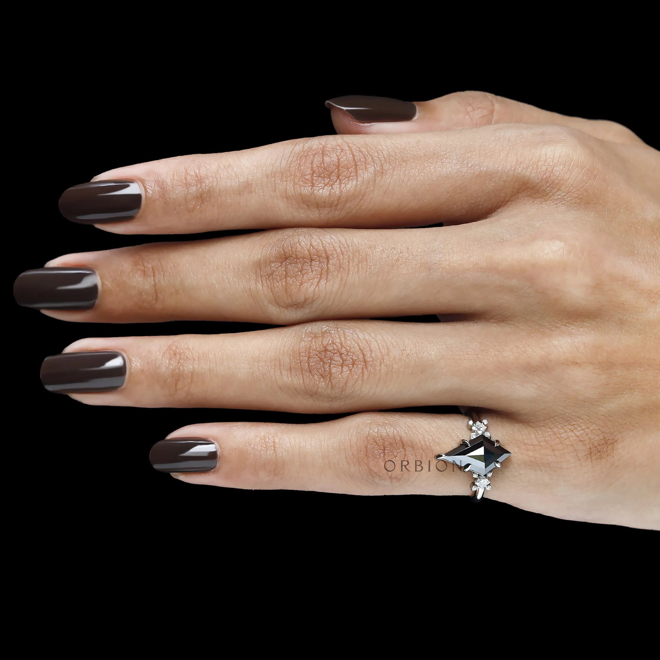 Artistic gothic engagement ring with 2 CT kite shaped black moissanite
