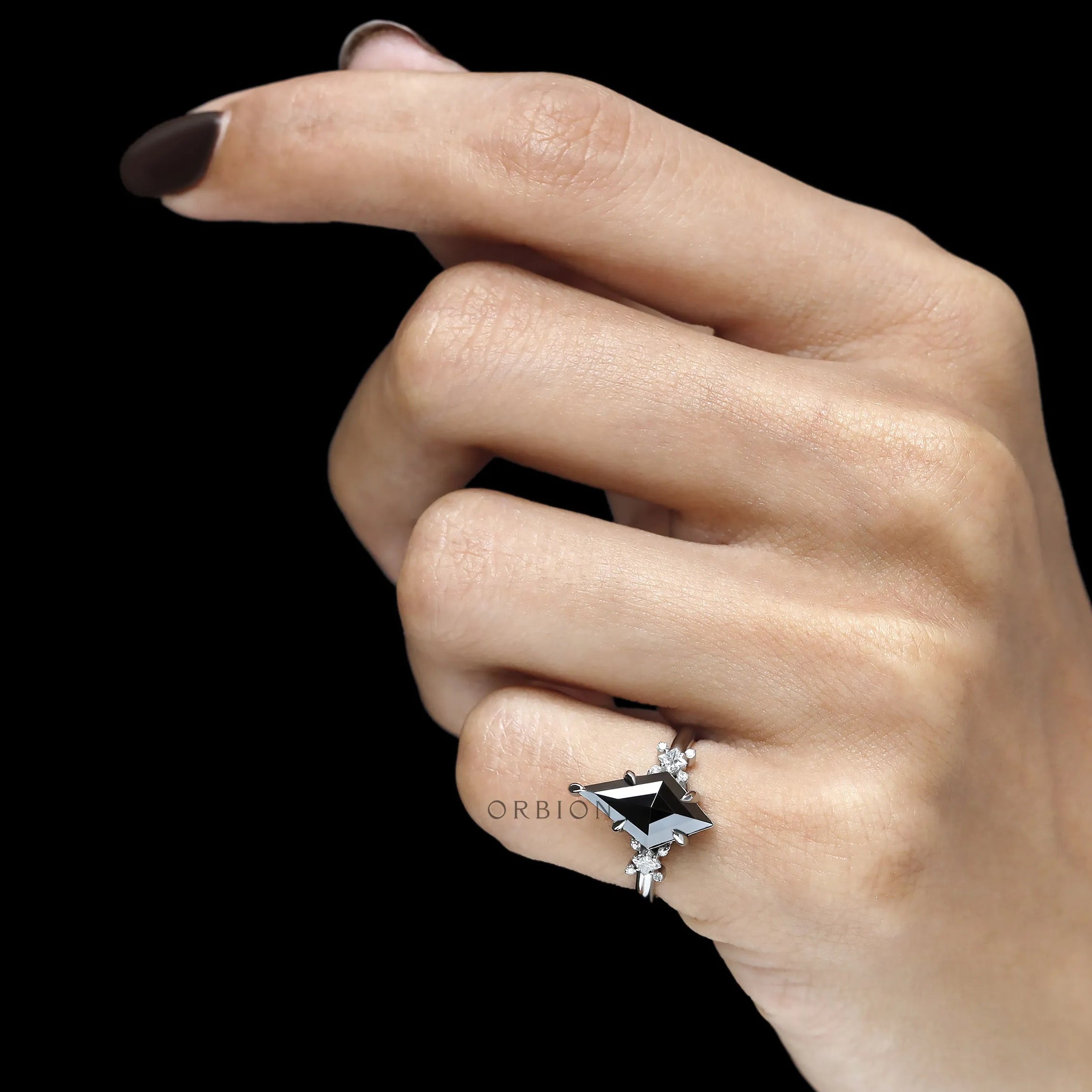 2 CT black moissanite gothic ring with kite cut center stone